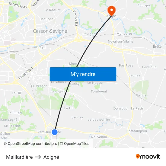 Maillardière to Acigné map