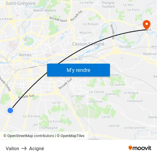 Vallon to Acigné map