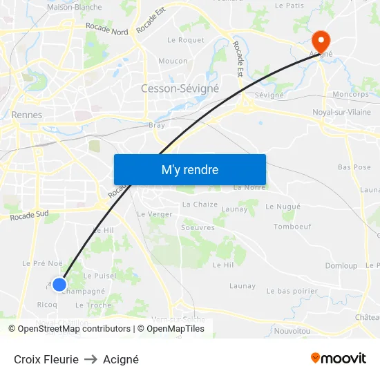 Croix Fleurie to Acigné map