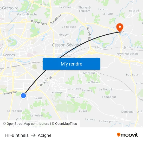 Hil-Bintinais to Acigné map