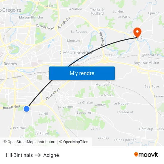 Hil-Bintinais to Acigné map