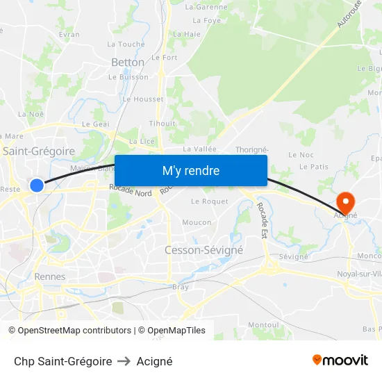 Chp Saint-Grégoire to Acigné map