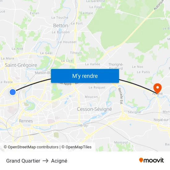 Grand Quartier to Acigné map