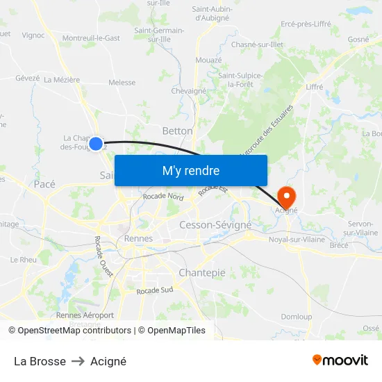 La Brosse to Acigné map