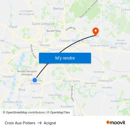 Croix Aux Potiers to Acigné map