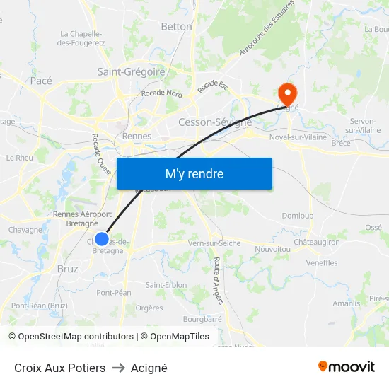 Croix Aux Potiers to Acigné map