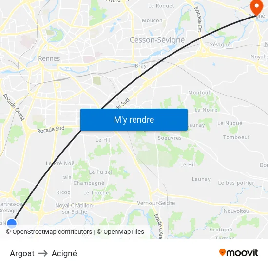 Argoat to Acigné map