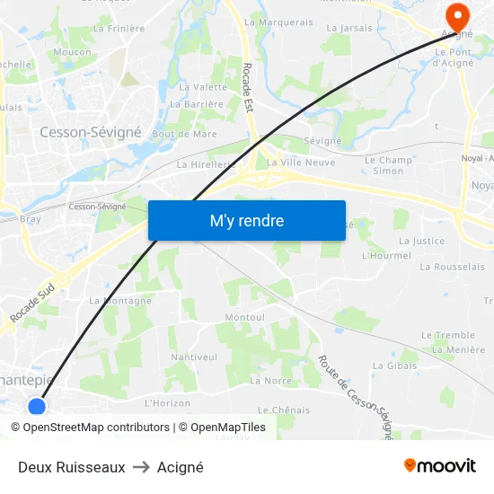 Deux Ruisseaux to Acigné map