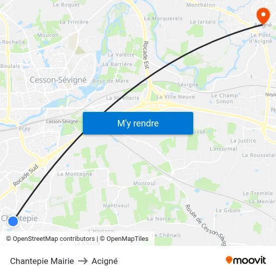 Chantepie Mairie to Acigné map