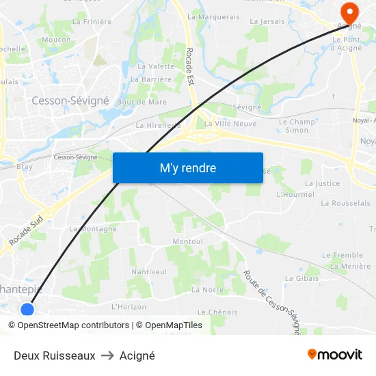 Deux Ruisseaux to Acigné map