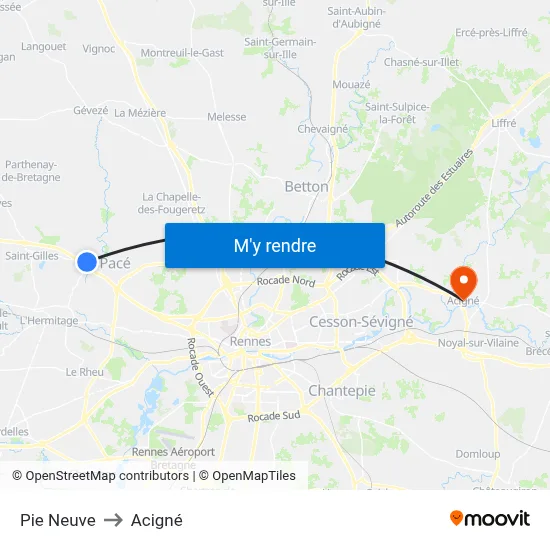 Pie Neuve to Acigné map