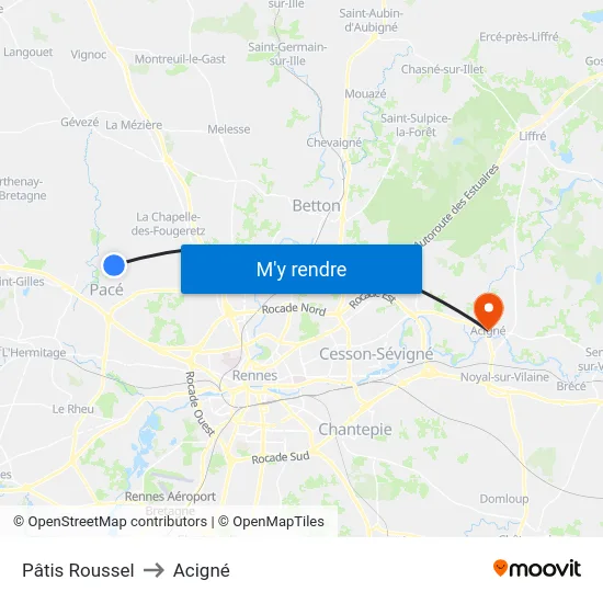 Pâtis Roussel to Acigné map