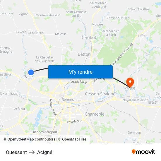 Ouessant to Acigné map