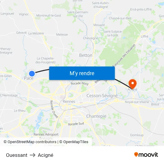 Ouessant to Acigné map