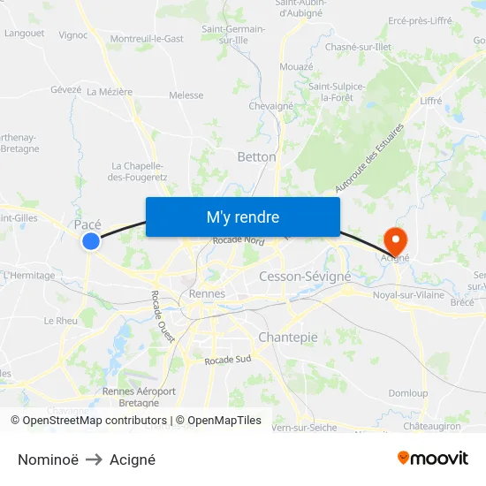 Nominoë to Acigné map