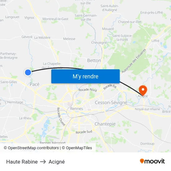 Haute Rabine to Acigné map