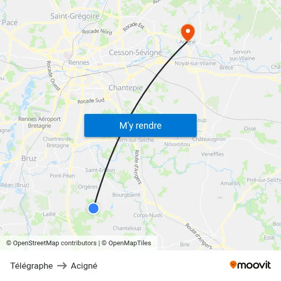 Télégraphe to Acigné map