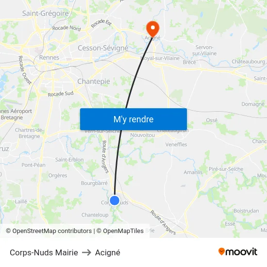Corps-Nuds Mairie to Acigné map