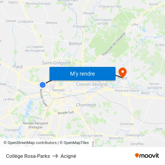 Collège Rosa-Parks to Acigné map