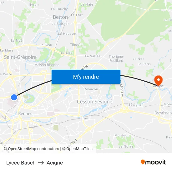 Lycée Basch to Acigné map