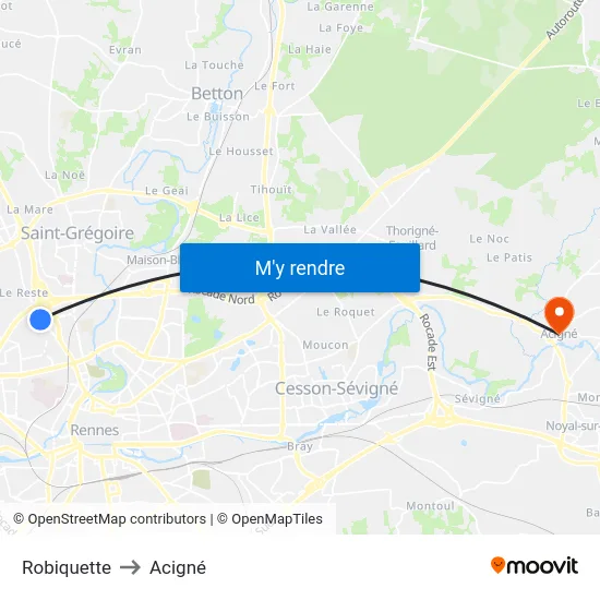 Robiquette to Acigné map