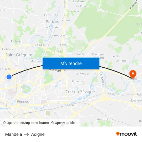 Mandela to Acigné map