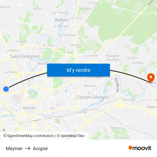 Meynier to Acigné map