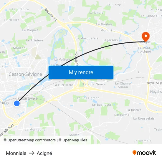 Monniais to Acigné map