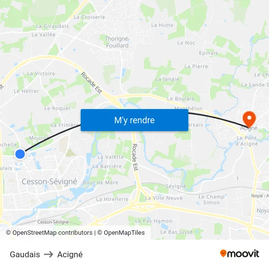 Gaudais to Acigné map