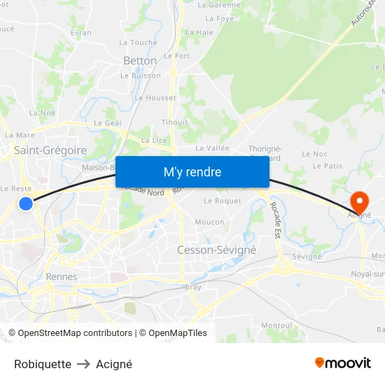 Robiquette to Acigné map