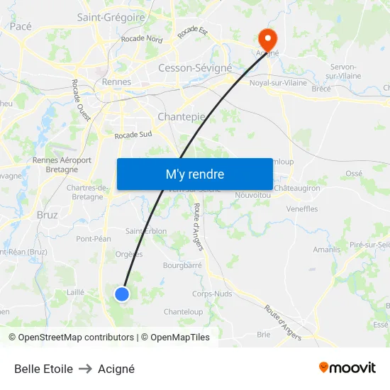 Belle Etoile to Acigné map