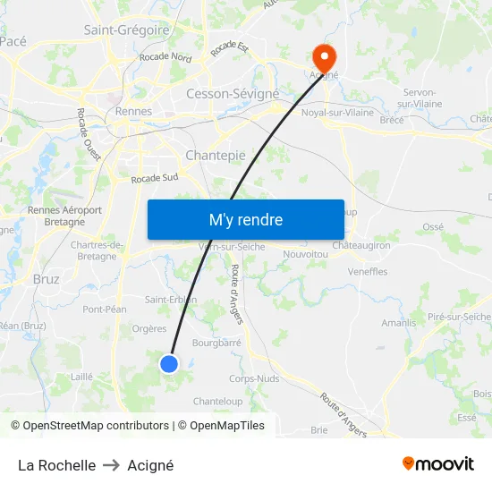La Rochelle to Acigné map