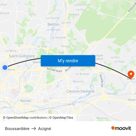 Boussardière to Acigné map