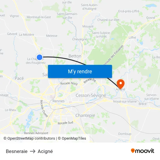 Besneraie to Acigné map