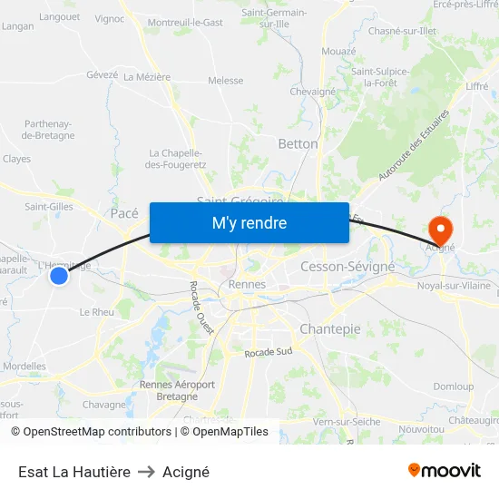 Esat La Hautière to Acigné map