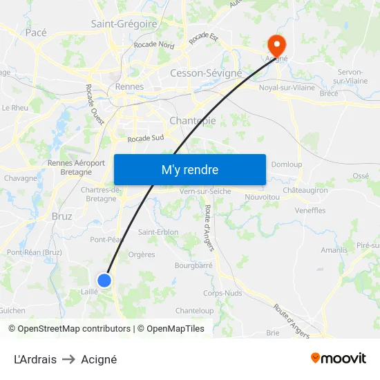L'Ardrais to Acigné map