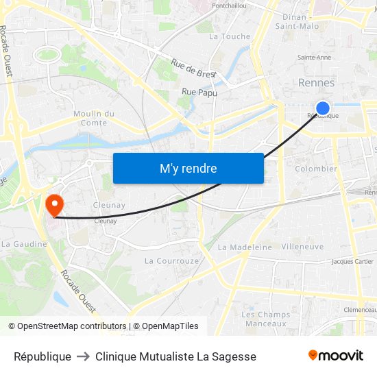 République to Clinique Mutualiste La Sagesse map