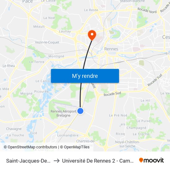Saint-Jacques-De-La-Lande to Université De Rennes 2 - Campus De Villejean map