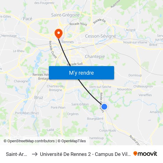 Saint-Armel to Université De Rennes 2 - Campus De Villejean map