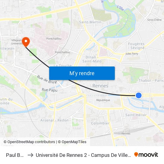 Paul Bert to Université De Rennes 2 - Campus De Villejean map