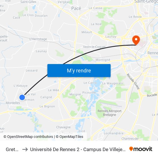 Gretay to Université De Rennes 2 - Campus De Villejean map