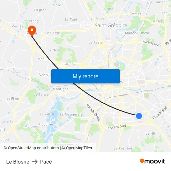 Le Blosne to Pacé map