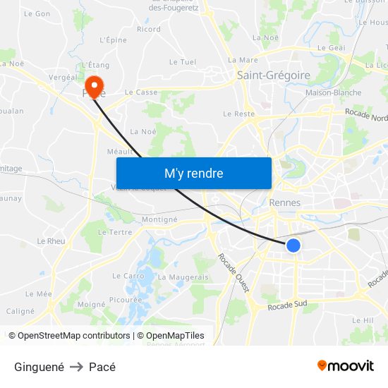 Ginguené to Pacé map