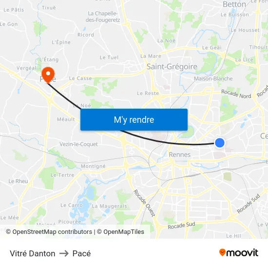 Vitré Danton to Pacé map