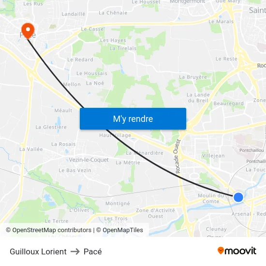 Guilloux Lorient to Pacé map