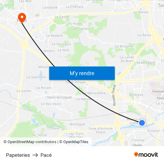 Papeteries to Pacé map