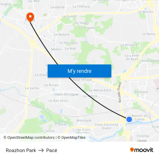 Roazhon Park to Pacé map