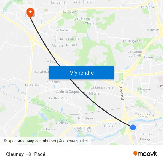 Cleunay to Pacé map