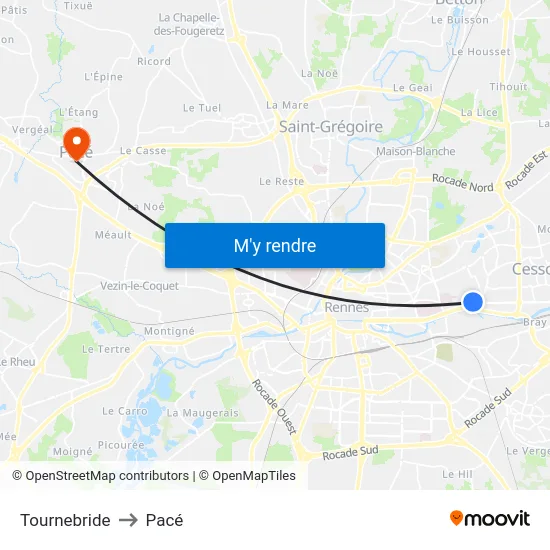 Tournebride to Pacé map