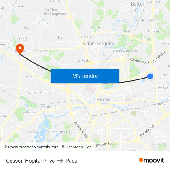 Cesson Hôpital Privé to Pacé map